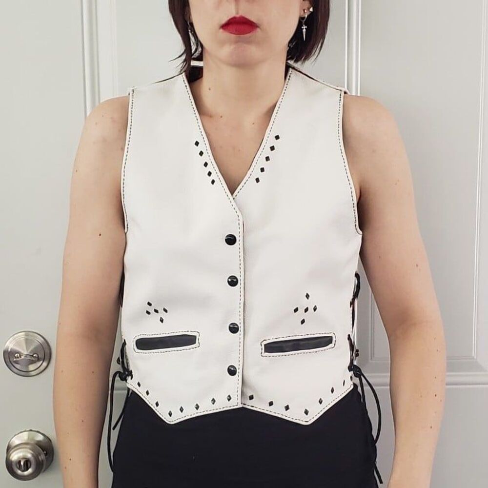 Hand Made‎ White Leather Biker Vest with Mask